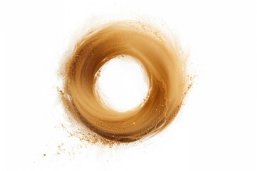 Spinning vortex of golden sand with powerful gusts in a swirling motion on a white backdrop.