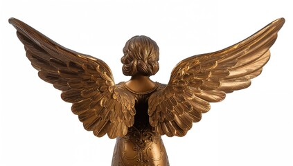Rear view of an angel figure against a white background