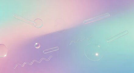Pastel gradient background with abstract glass shapes floating in the air