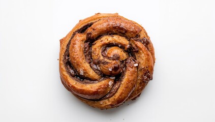 Fototapeta premium Homemade Sweet Brioche with Chocolate Swirls â€“ Top View on White Background with Copy Space