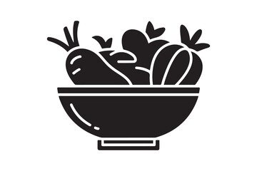 vegetable bowl glyph flat vector icon. one line Icon drawing with white background
