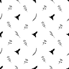 Minimal black botanical seamless pattern