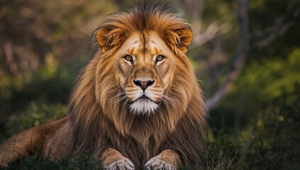 Fototapeta premium A fierce gaze of a lion in the wild, nature, animal, carnivore, wildlife sanctuary