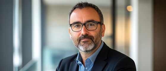 Portrait of a confident man wearing glasses corporate headshot