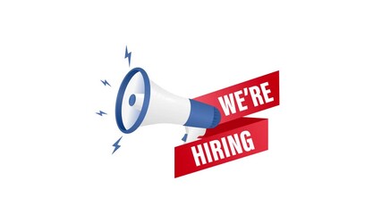 Megaphone Announcing We're Hiring on White and Green Screen Background