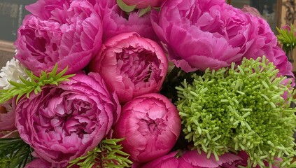 Obraz premium A colorful collection of peonies representing affection and elegance, ideal for special events like weddings and anniversaries.