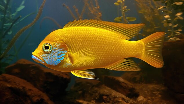 Golden Mbuna Fish, Scientifically Named Melanochromis Auratus