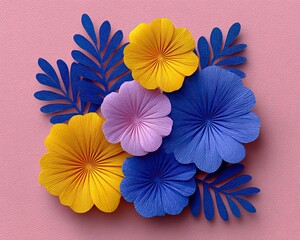 DIY paper flower craft in vibrant pop art style on pastel background, DIY paper flower design concept for handmade creativity, DIY paper flower artwork for colorful hobby inspiration