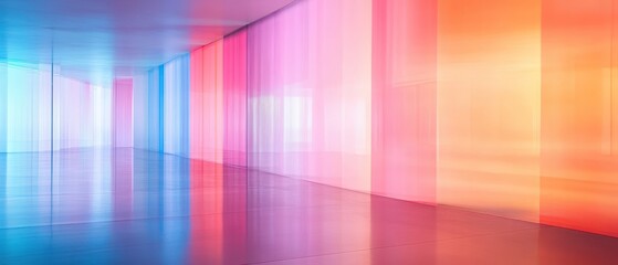 Colorful pastel room interior with glass panels and glossy floor