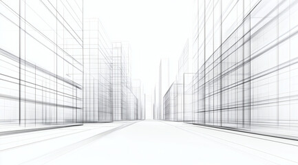 Fototapeta premium Architectural sketch of modern city street with structured buildings, perspective lines and clean design reveal creative urban planning.