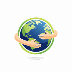Conceptual illustration of hands embracing the globe symbolizing global care and environmental protection
