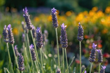 Fototapeta premium Detailed view of blooming lavender flowers