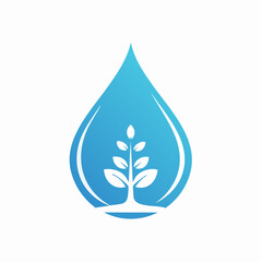 Conceptual water droplet design integrating a plant emblem symbolizing growth and sustainability