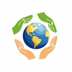 Depiction of global guardianship: Hands encircling a vibrant globe, fostering environmental harmony
