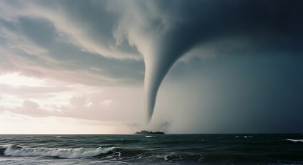 Waterspout Fury - A Powerful Vortex Over the Ocean.