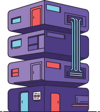 Stylized of a stacked server rack with a futuristic design.