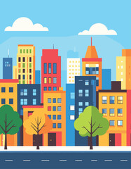Obraz premium Colorful autumn cityscape with modern buildings