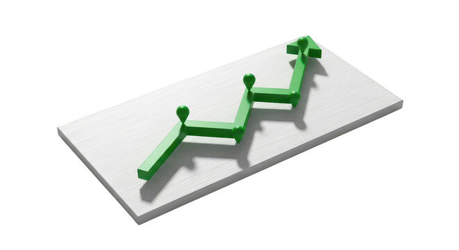 Green arrow graph shows an upward trend isolated on transparent background