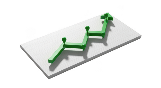 Green arrow graph shows an upward trend isolated on transparent background