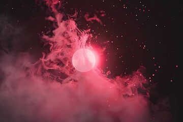 Moon-like sphere in pink smoke amidst stardust. Visual for cosmic themed projects