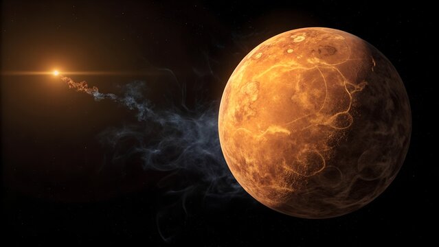 A view of the planet Venus against dark space background