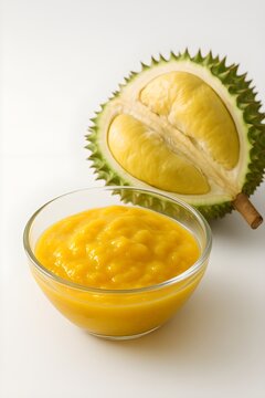 Fresh Durian Tempoyak fermented paste on white background 