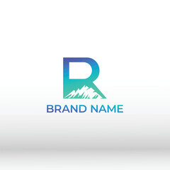 Modern R Monogram Logo Featuring Mountain Landscape