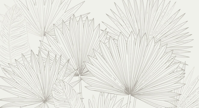 Elegant botanical line art featuring palm leaves in a seamless pattern for sophisticated wallpaper, fabric design, or tropical themed graphic projects.