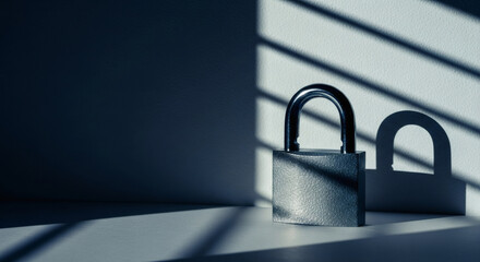 Naklejka premium Padlock with Dramatic Shadow on Minimal Background