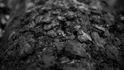 Close-up view of charred wood surface texture