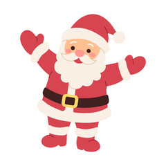A red Santa Claus with a white hat and red gloves. He is smiling and waving