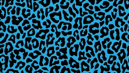Seamless abstract pattern featuring stylized leopard spots in blue and black for fabric and textile design.