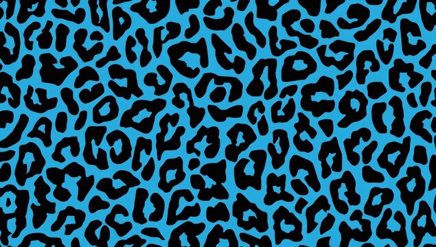 Seamless abstract pattern featuring stylized leopard spots in blue and black for fabric and textile design.
