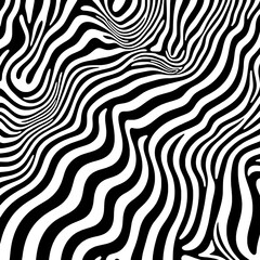 Dynamic Abstract Zebra Pattern with Wavy Black and White Lines and Optical Illusion Effects