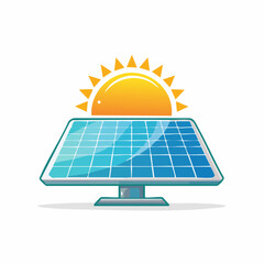 Illustration of a Solar Panel with a Sun Symbolizing Sustainable Energy and Clean Power