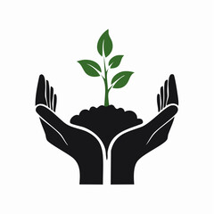 Illustration of Hands Protecting a Sprouting Plant, Symbolizing Growth and Nature