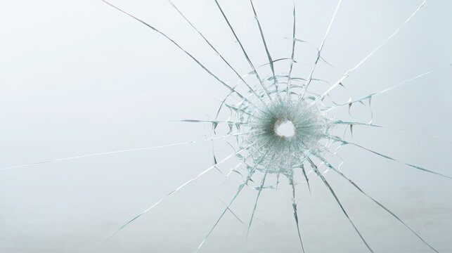 Business Problem Identification Cracked glass with a distinct spiderweb pattern radiating from a central point.
