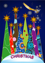 Composition with colorful Christmas trees