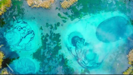 Turquoise water spring creating stunning patterns in nature. Media