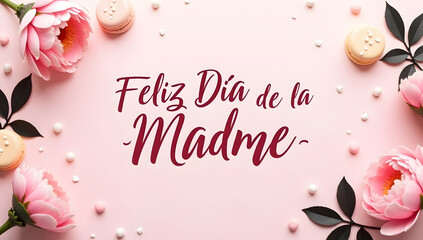 Festive Mother's Day greeting card with floral pink background. Generative AI
