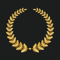 A round-shaped golden laurel wreath on a black background