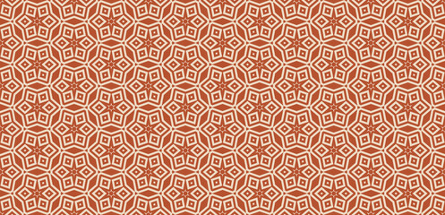 Ethnic folk geometric seamless pattern with star mosaic, hexagonal diamond shapes. Retro vintage background texture. Repeated ornamental design for textile, wallpaper, fabric, decoration, print, wrap
