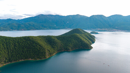 Aerial photography of natural scenery of mountains and lakes