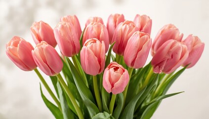 Fototapeta premium A stunning arrangement of rosy tulips.