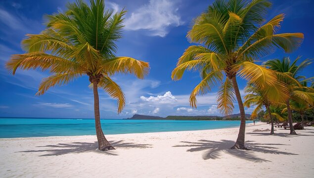 Tropical Divi Trees Lining a Sandy Beach