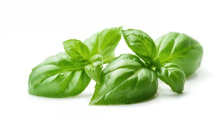 Fototapeta premium Fresh basil leaves on a white background with cutout effect
