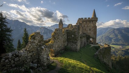 Stunning ancient fortress remains in a scenic mountainous setting