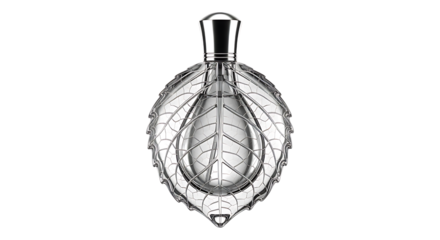 Perfume bottle isolated on transparent background, leaf shape