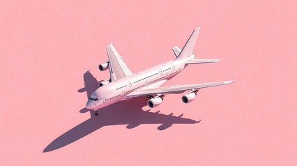 A beautiful pink airplane displayed on a soft and gentle pink background for artistic purposes