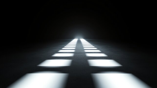Illuminated pathway abstract dark background with bright squares